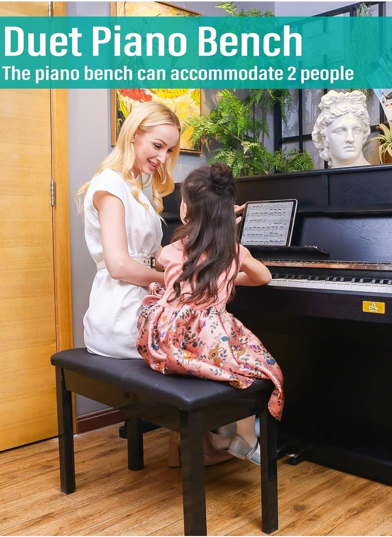 Generic Duet Piano Bench Solid Wood Piano Stool Keyboard Bench Double Seat With PU Leather Seat Cushion Wooden Bench With Storage Bookcase  - Image 4