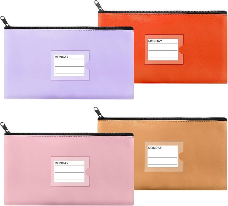 Sinzip 4 Pack Bank Deposit Money Bag, Heavy Duty Leatherette Security Zipper Wallet with Clear Window,Coin Bag, Cash Bag, Tool Pouch, Assorted Colors (4 Pack Mix-Color01) - Image 1