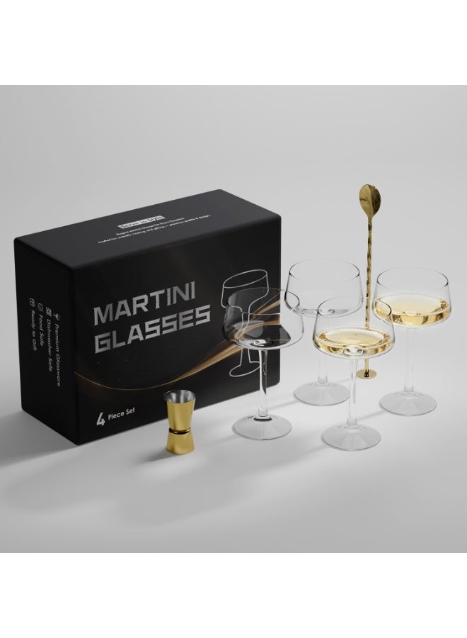 Deluxe Espresso Martini Glasses Set of 4 | 10oz Coupe Glasses with Gold Rims for Champagne, Cosmopolitans - Includes Gold Jigger, Bar Spoon & eBook - | Ideal for Martinis and Manhattans - Image 1