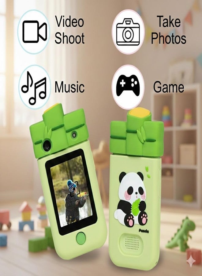 RUZARTH Kids Smart Phone Toy with 180° Flip Camera & Touch Screen | Educational Learning Mobile with Games, Music, Camera & Video | Gift for Boys & Girls Age 3–12 Years. (Green – Panda) - Image 2