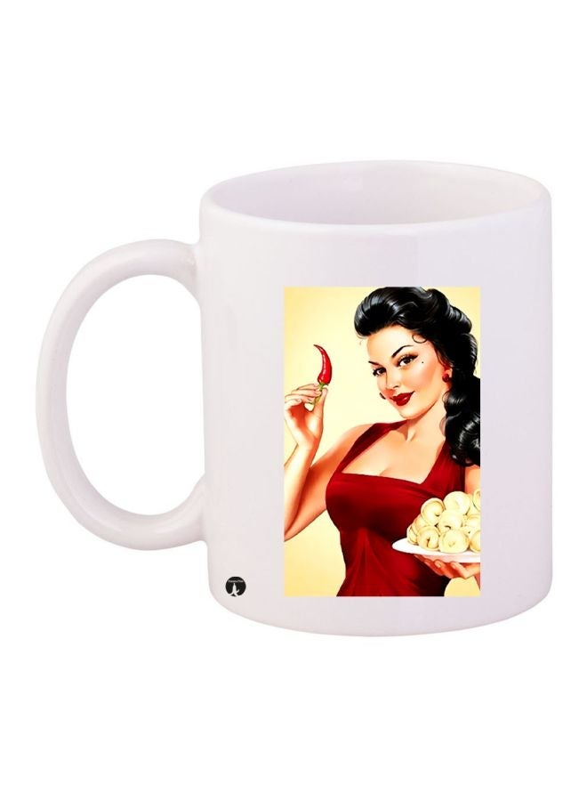 RYN Lady Printed Coffee Mug White/Red/Yellow 11ounce