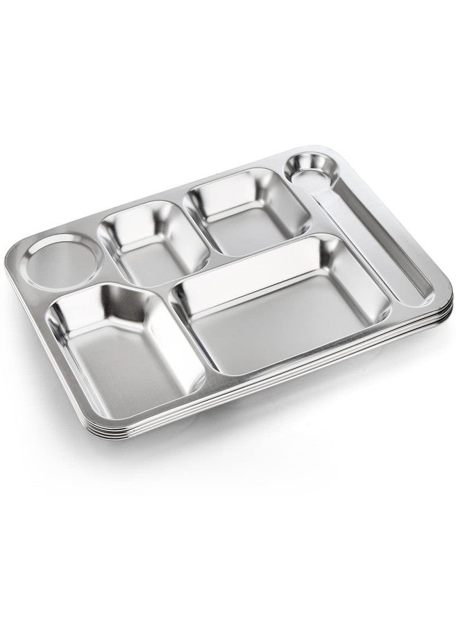 Fasmov 4 Pack Stainless Steel Rectangular Divided Dinner Tray, 6 Sections Stainless steel Metal Plate for Adults, Picky Eaters, Campers, and Portion Control - Image 3