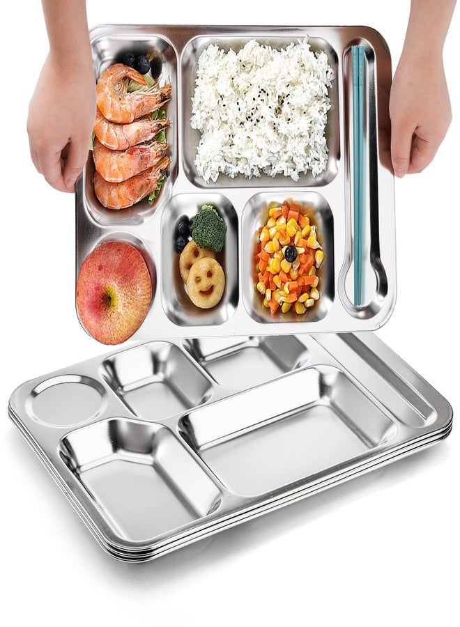 Fasmov 4 Pack Stainless Steel Rectangular Divided Dinner Tray, 6 Sections Stainless steel Metal Plate for Adults, Picky Eaters, Campers, and Portion Control - Image 4
