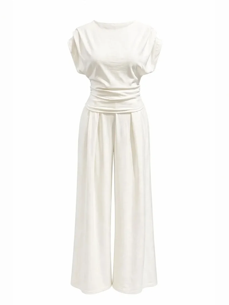 MixRay MIXRAY High Waist Wide Leg Knit Co-Ord Set with Boat Neck