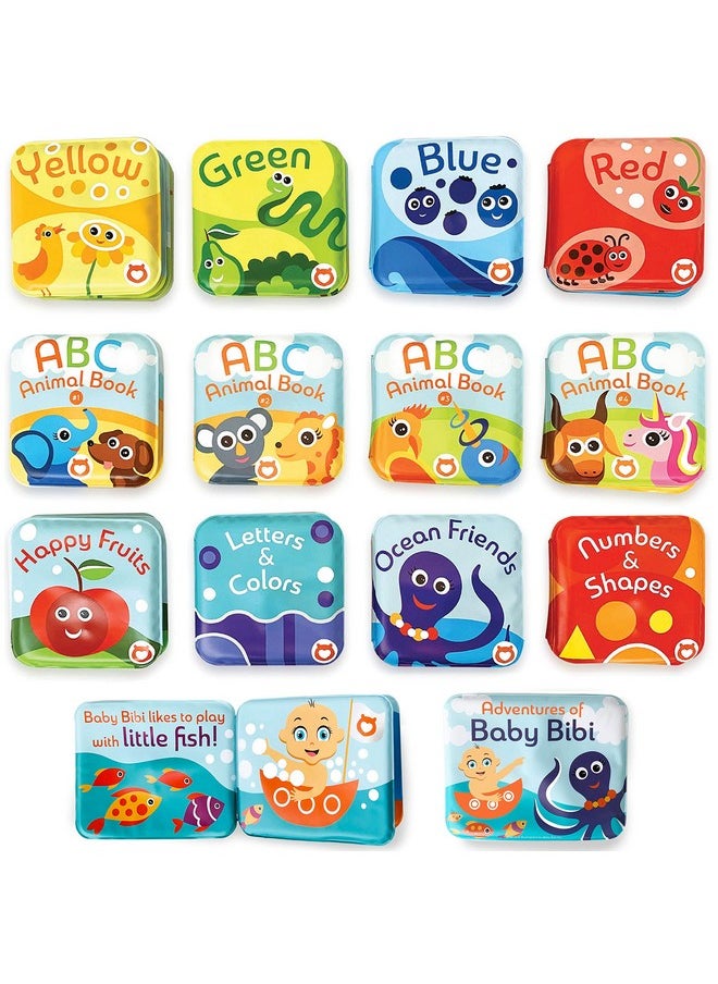 BabyBibi Baby Bath Books Mega Set (Pack Of 13 Books) - Educational Waterproof Baby Bathtime Plastic Books For Bath Tub With Animals, Colors, Numbers And Abc Letters - Learning Toy Books For Babies And Toddlers  - Image 1