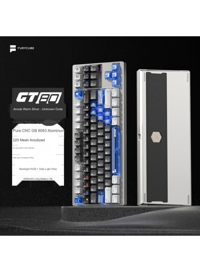 لوحة مفاتيح ميكانيكية من الألومنيوم FURYCUBE GT80 مصنوعة بتقنية CNC - لوحة مفاتيح مخصصة للألعاب تدعم الاتصال اللاسلكي بـ Bluetooth وثلاثة أنماط، متوافقة مع Windows/Mac/Linux