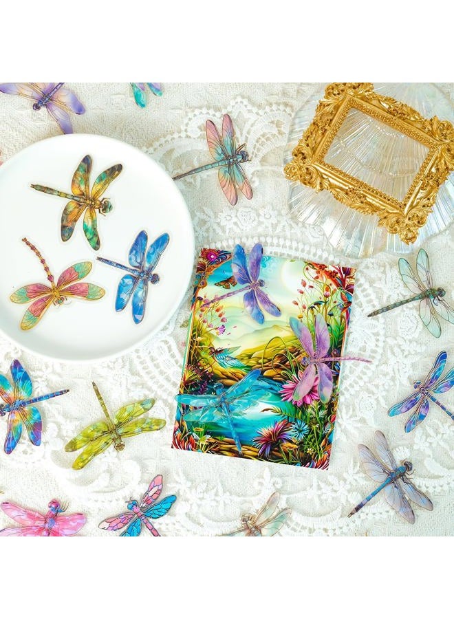 YOKSAS 30PCS Holographic Dragonfly Stickers – Gold Foil Insect Clear Scrapbook Decals for Journaling, Resin Crafts, Planners, Water Bottles, Laptops, Card Making - Image 2