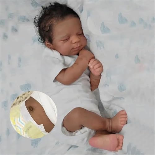 Anano Reborn Black Baby Dolls Silicone Full Body Washable 18 Inch Soft African American Baby Doll Lifelike Biracial Boy Brown Skin Realistic Newborn Babys Doll Curly Hair - Image 1