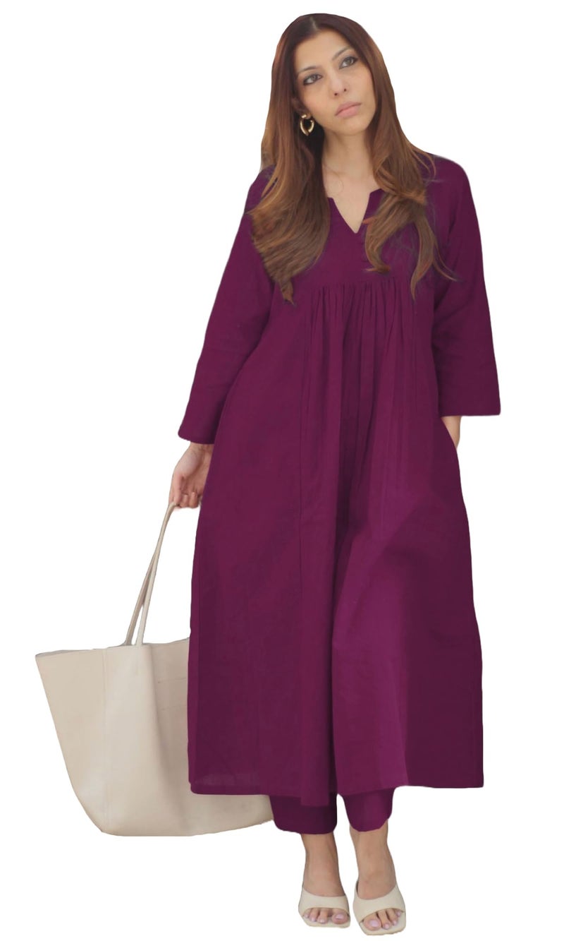 GoSriKi Women's Rayon Viscose Solid A-Line Kurta with Pant (ANVI Wine-GS_XXL_Wine_XX-Large) - Image 1