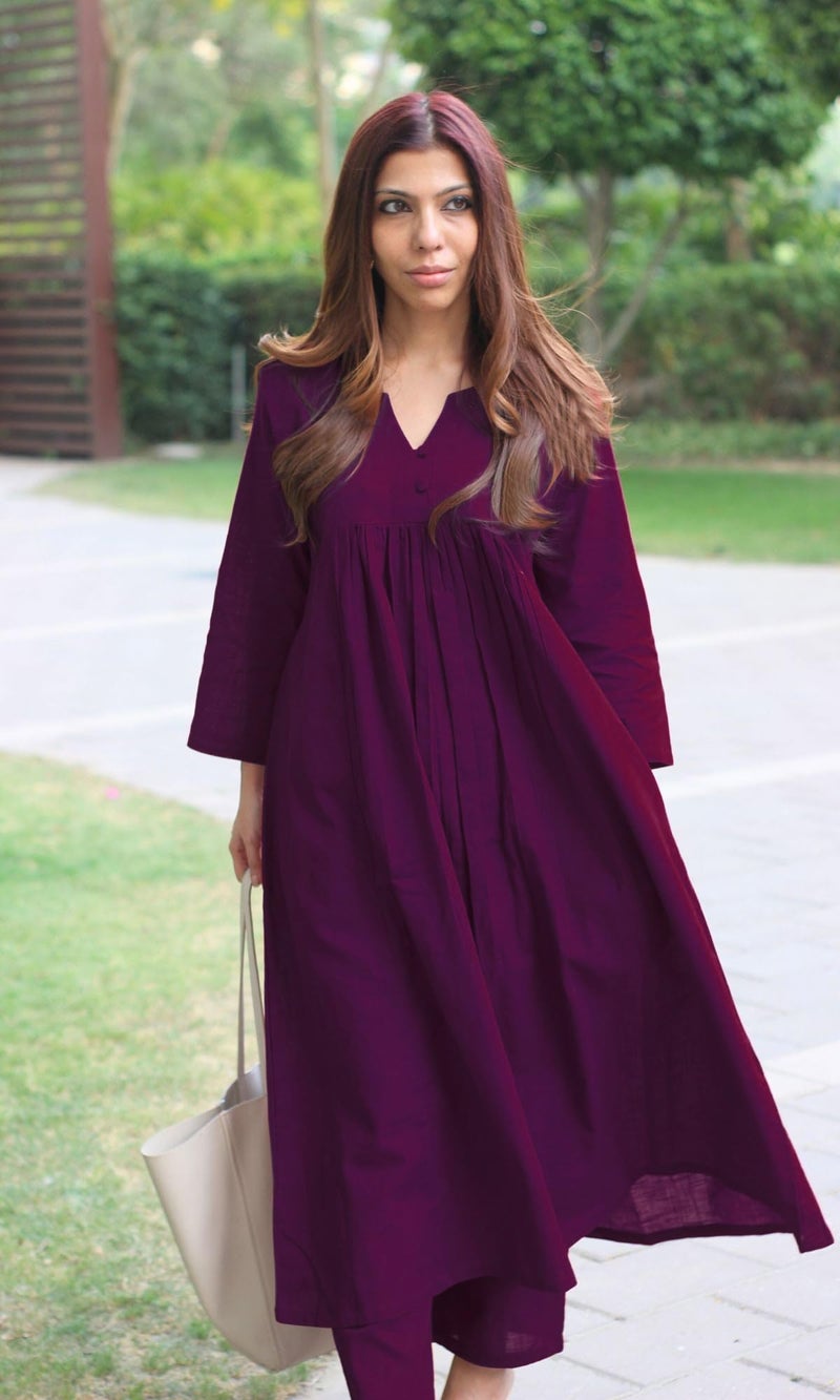 GoSriKi Women's Rayon Viscose Solid A-Line Kurta with Pant (ANVI Wine-GS_XXL_Wine_XX-Large) - Image 2
