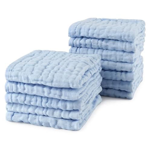 KASSY POP CURATED JUST FOR YOU Baby Muslin Washcloth Cotton Baby Wipes Cum Face Towel, 5 Pack 10x10 inches -Blue - Image 4