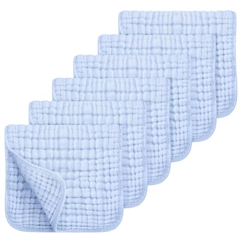 KASSY POP CURATED JUST FOR YOU Baby Muslin Washcloth Cotton Baby Wipes Cum Face Towel, 5 Pack 10x10 inches -Blue - Image 1