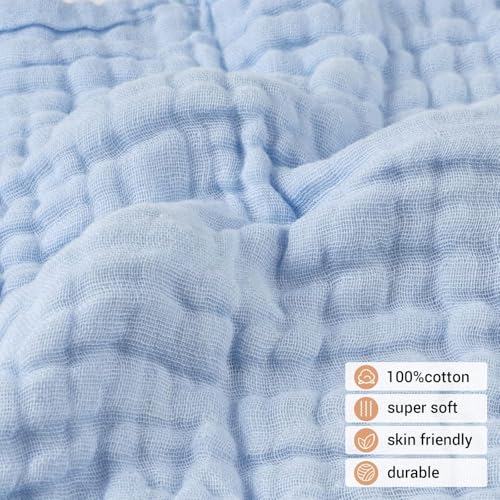 KASSY POP CURATED JUST FOR YOU Baby Muslin Washcloth Cotton Baby Wipes Cum Face Towel, 5 Pack 10x10 inches -Blue - Image 3