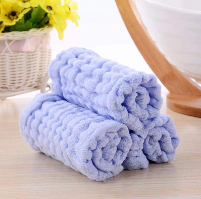 KASSY POP CURATED JUST FOR YOU Baby Muslin Washcloth Cotton Baby Wipes Cum Face Towel, 5 Pack 10x10 inches -Blue - Image 2