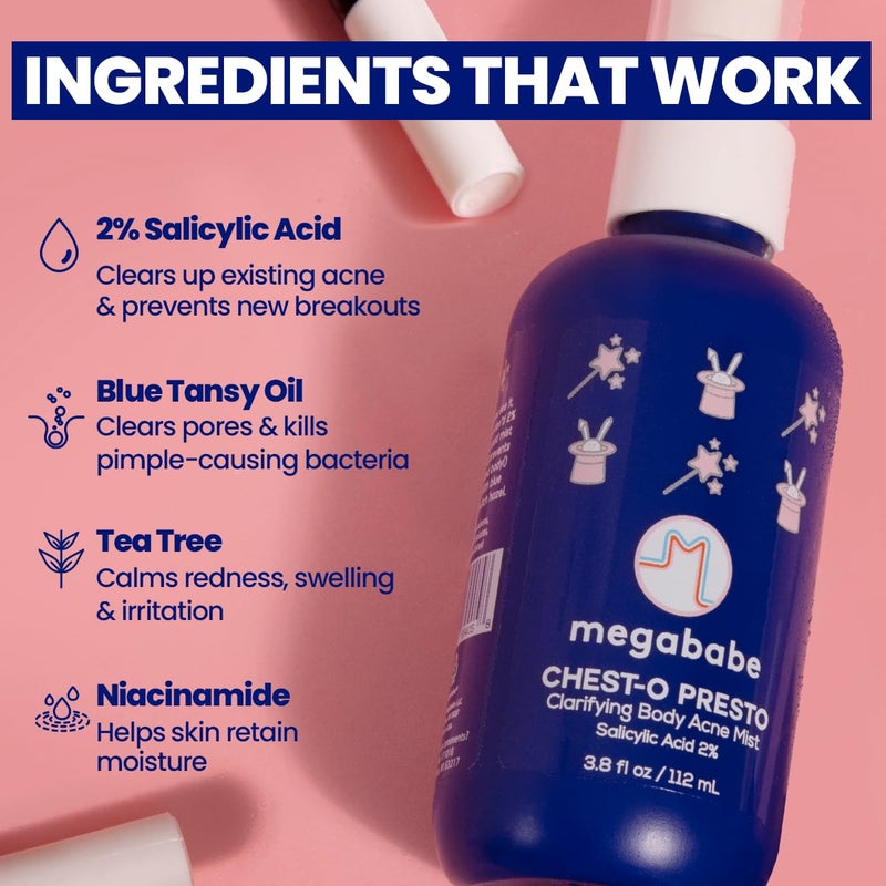 Megababe Chest-o Presto | Clarifying Body Acne Mist | Benzoyl Peroxide Free | 3.8 fl oz - Image 3