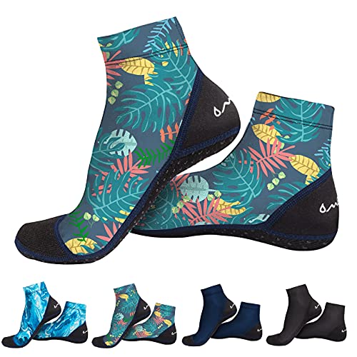 OMGear Water Socks Beach Sand Volleyball Socks Wetsuit Fins Booties Aqua Shoes Anti-Slip Dive Socks Ultra Stretch for Snorkeling Swimming Surfing Scuba Diving Spearfishing Kayaking (Leaf, S) - Image 1
