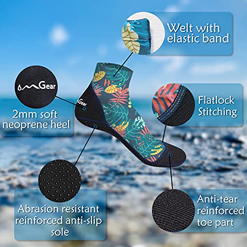 OMGear Water Socks Beach Sand Volleyball Socks Wetsuit Fins Booties Aqua Shoes Anti-Slip Dive Socks Ultra Stretch for Snorkeling Swimming Surfing Scuba Diving Spearfishing Kayaking (Leaf, S) - Image 3