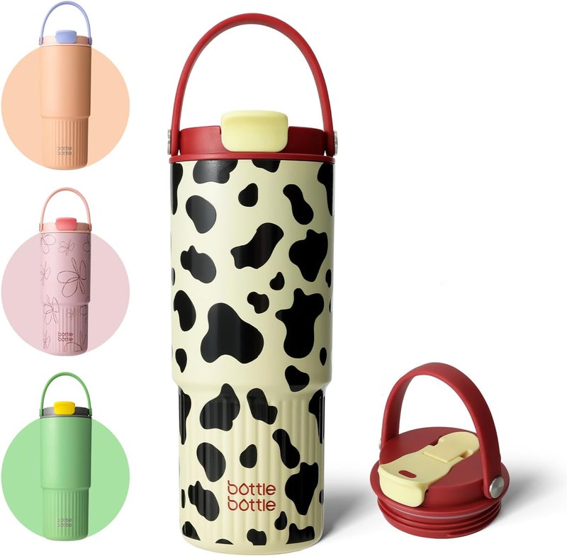 BOTTLE BOTTLE Insulated Water Bottle with Straw and Handle - 26oz Leak Proof (Cow) - Image 1