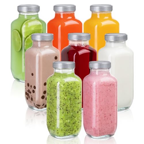 umud Juice Bottles with Lids, 16 Oz - Set of 8 - Clear Glass Jars with Caps - Reusable Empty Drink Containers for Juicing, Smoothies, Water, Milk, Kombucha Storage, Wellness Shots and More (8) - Image 1