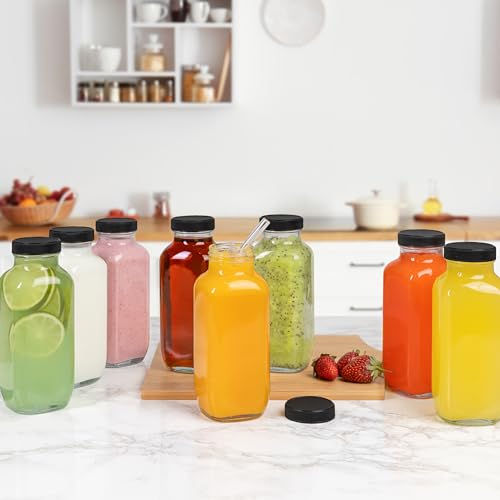 umud Juice Bottles with Lids, 16 Oz - Set of 8 - Clear Glass Jars with Caps - Reusable Empty Drink Containers for Juicing, Smoothies, Water, Milk, Kombucha Storage, Wellness Shots and More (8) - Image 5