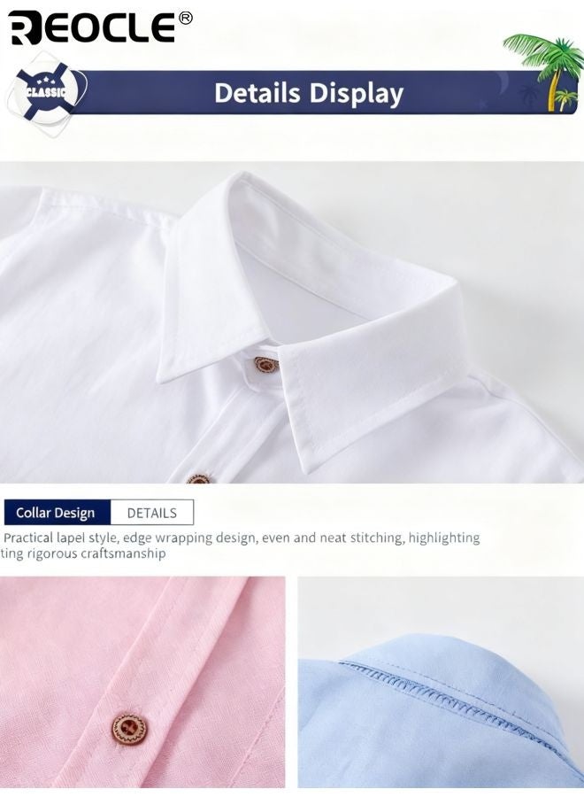 ريوكل قميص طويل الأكمام للأطفال بتصميم مزود بأزرار وقماش قطن مخلوط، قميص رسمي به جيب على الصدر للزي المدرسي الرسمي - Image 5