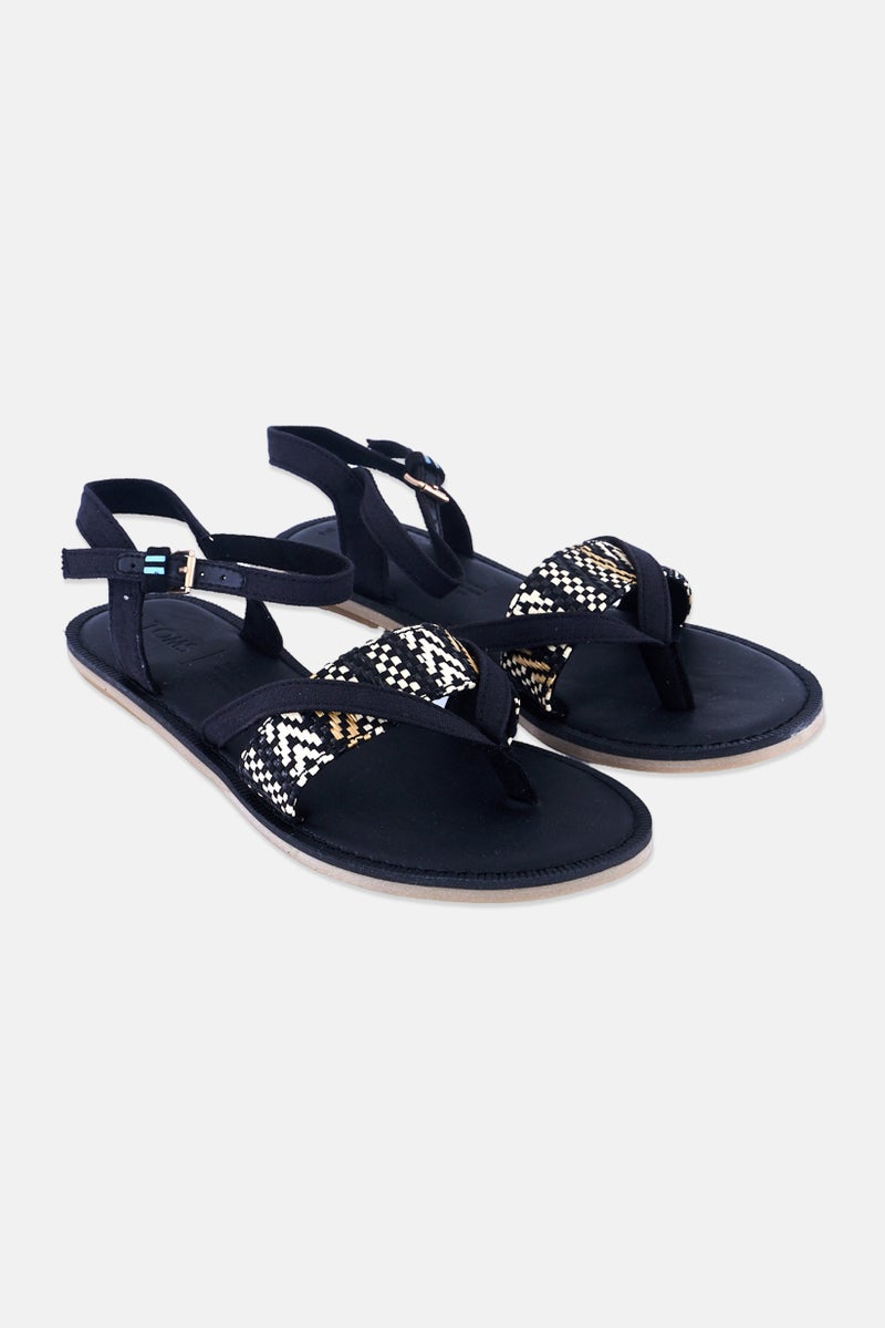 TOMS Women Lexie Geometric Adjustable Buckle Flats, Black Combo - Image 1