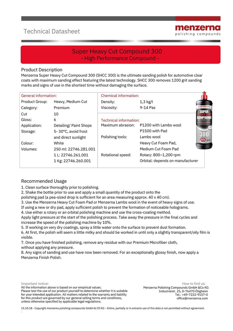 Menzerna SHC300Q - Super Heavy Cut Compound 300 Quart Bottle - Image 2