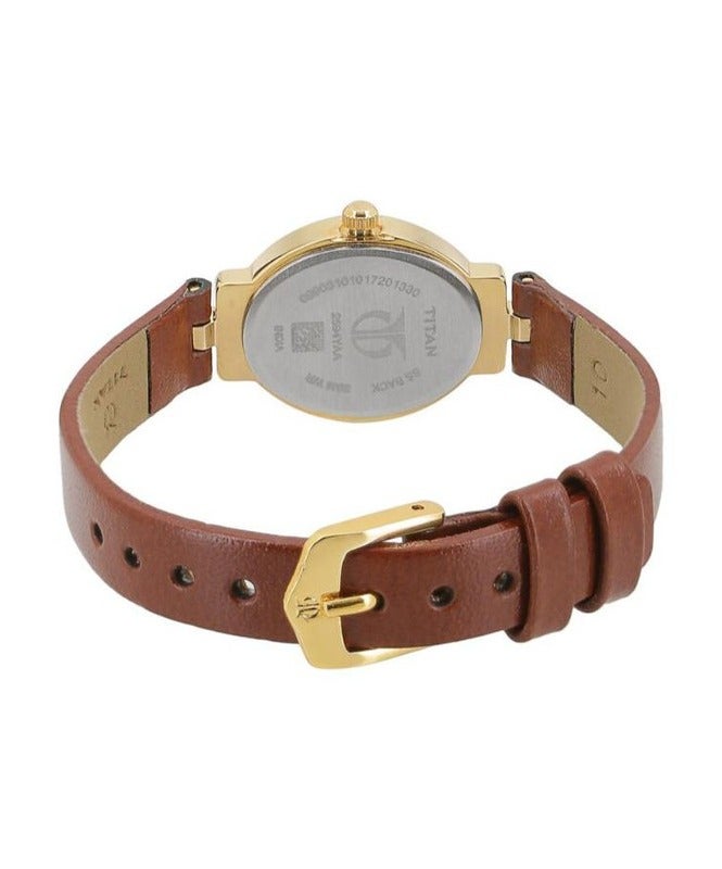 Titan Quartz Analog Champagne Dial Leather Strap Watch for Women 2594yl01 - Image 4