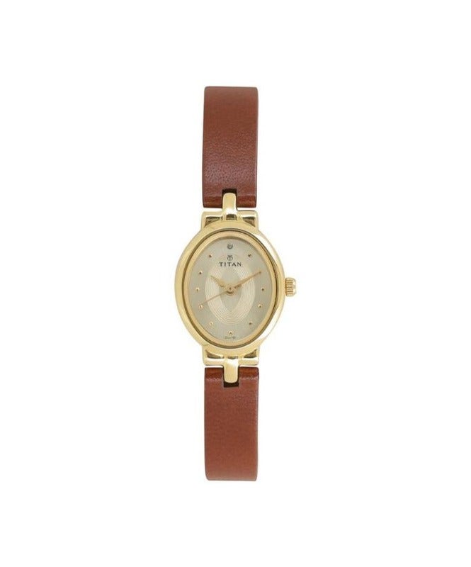 Titan Quartz Analog Champagne Dial Leather Strap Watch for Women 2594yl01 - Image 1