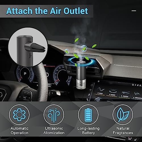 UCINNOVATE معطر هواء السيارة الذكي - موزع هواء تلقائي مع مشبك تهوية، موزع USB 3 أوضاع تركيز، جهاز رذاذ بالموجات فوق الصوتية، عطر فرنسي طبيعي للسيارة والمكتب والمنزل - Image 4