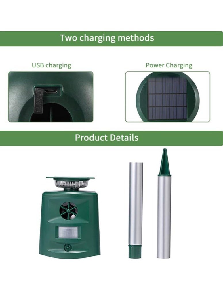 general Animal Repellent, Cat Repellent, Ultrasonic, Deer Repeller, Solar Charging, Pest Repellent, 360° Protection, Waterproof, Dustproof, LED Powerful Flashlight, Infrared Sensor Cat Repellent, Bird Repellent, Dog Repellent, Mouse Repellent, Solar Charging/USB Charging, Bird Pest Control, Suitable for Gardens/Farms/Parks/Parking Lots/Orchards - Image 2