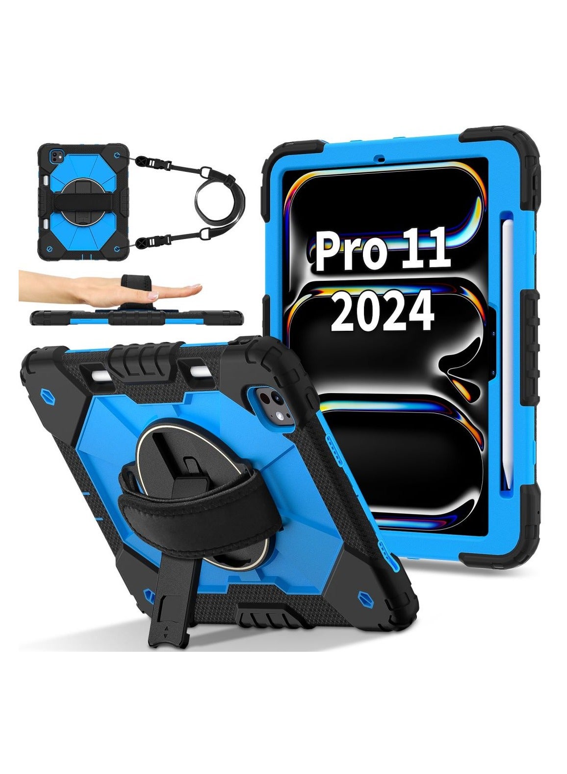 Case for iPad Pro 11-Inch 2024 Case with Pencil Holder, Heavy Duty Shockproof Rugged iPad Case, Tablet Protective Cover