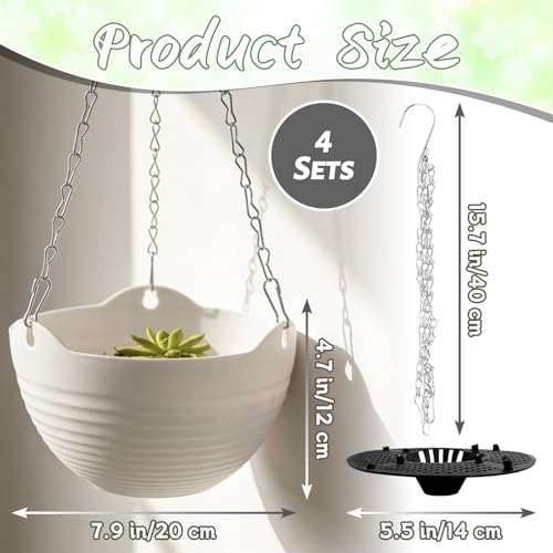 Bvrbaory 4 Pack 8 inch White Hanging PlantersSelfWatering Indoor Outdoor Plant PotsRound Hanging Basket with Water Tray Metal Chain for GardenPorchWall Decoration - Image 3
