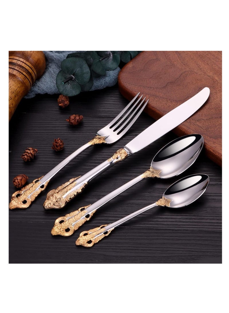 XiuWoo - Gorgeous Cutlery Set Part Gold Knife Fork Spoon Stainless Steel Flatware Silverware 24 Pieces Tableware Service for 6 Packed in a Gift Box Dishwasher Safe Antipasto Cappuccino - Image 1