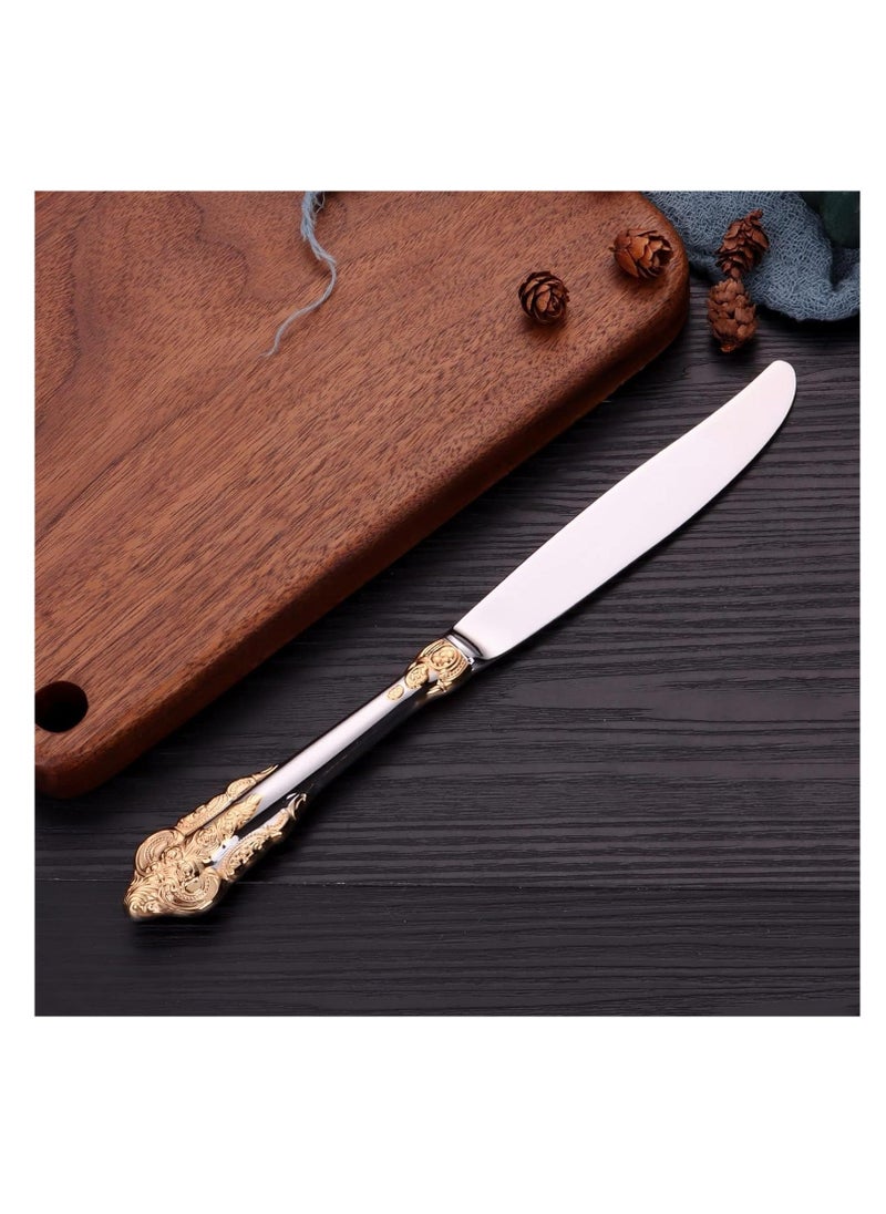 XiuWoo - Gorgeous Cutlery Set Part Gold Knife Fork Spoon Stainless Steel Flatware Silverware 24 Pieces Tableware Service for 6 Packed in a Gift Box Dishwasher Safe Antipasto Cappuccino - Image 1