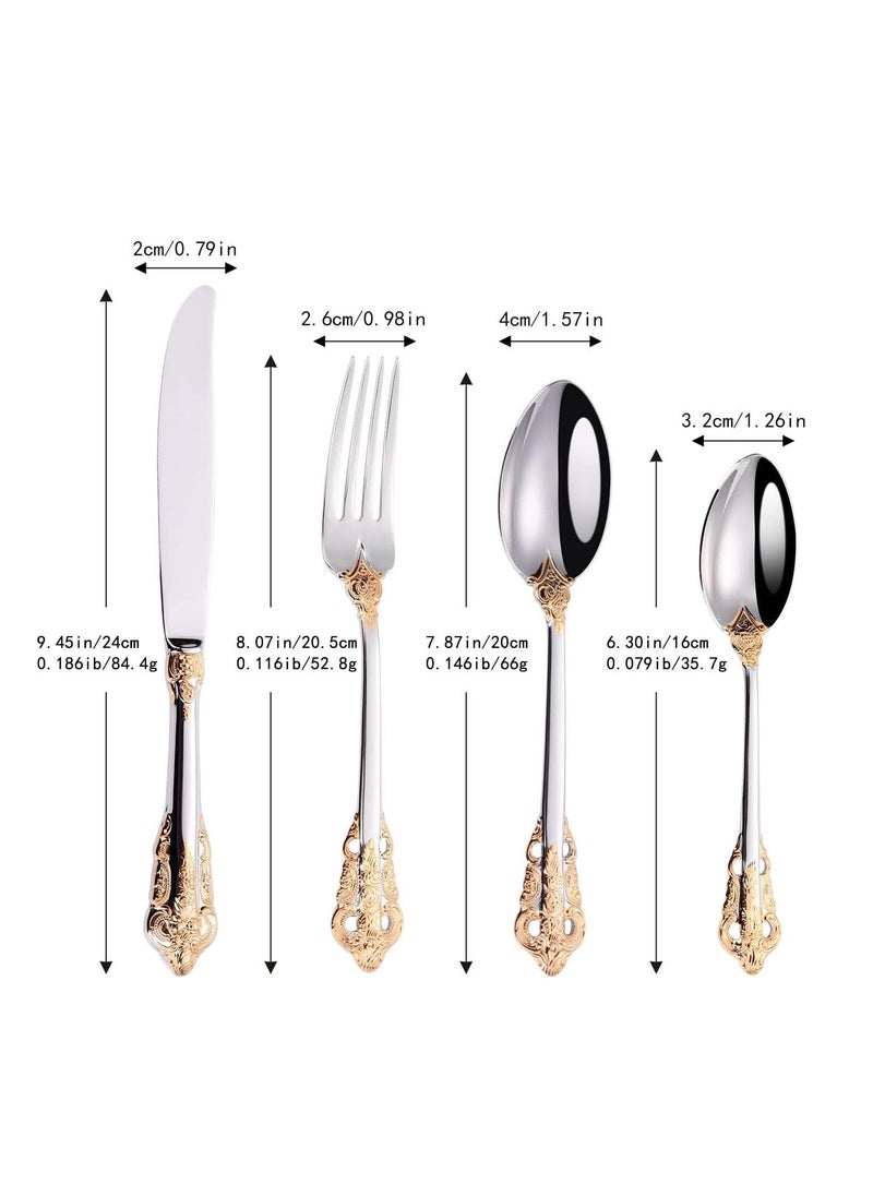 XiuWoo - Gorgeous Cutlery Set Part Gold Knife Fork Spoon Stainless Steel Flatware Silverware 24 Pieces Tableware Service for 6 Packed in a Gift Box Dishwasher Safe Antipasto Cappuccino - Image 1
