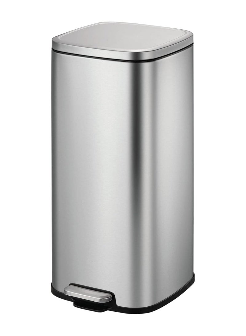 EKO EKO 30L Square Step Bin Stella - Silver | Large Pedal Bin with Soft-Close Lid | Fingerprint-Resistant Finish | Removable Inner Liner  - Image 1