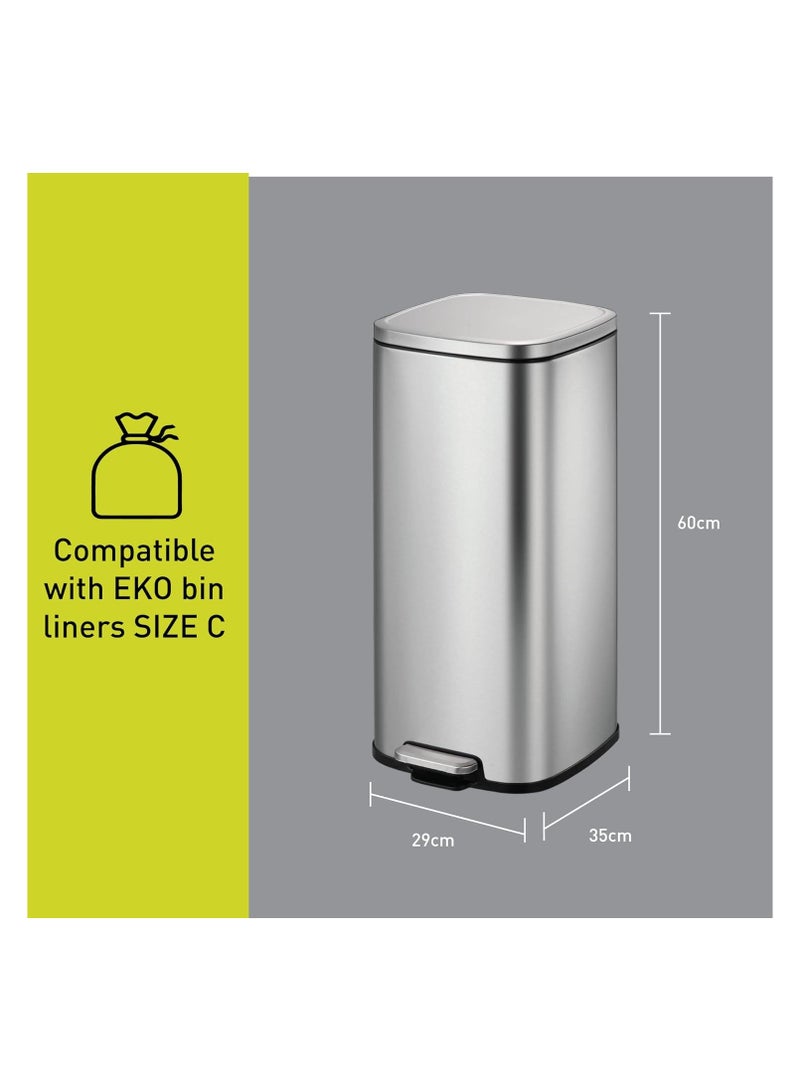 EKO EKO 30L Square Step Bin Stella - Silver | Large Pedal Bin with Soft-Close Lid | Fingerprint-Resistant Finish | Removable Inner Liner  - Image 2