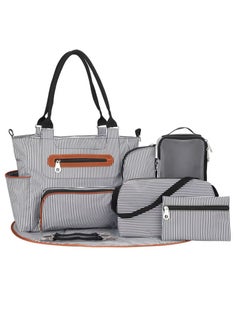 Arababy Set Of 6 Baby Diaper Bag With Hooks And Nappy Changing Mat - Black Black  - Image 1