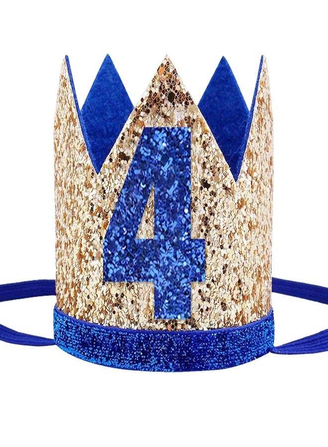 Socub Birthday Crown Headbands for Baby Boy - Golden Blue 4th Birthday Party Supplies - Image 1