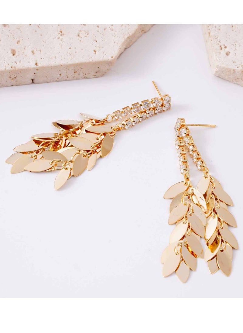 FASHION - Double Row Diamond Leaf Pendant Earring Style Earrings - Image 1
