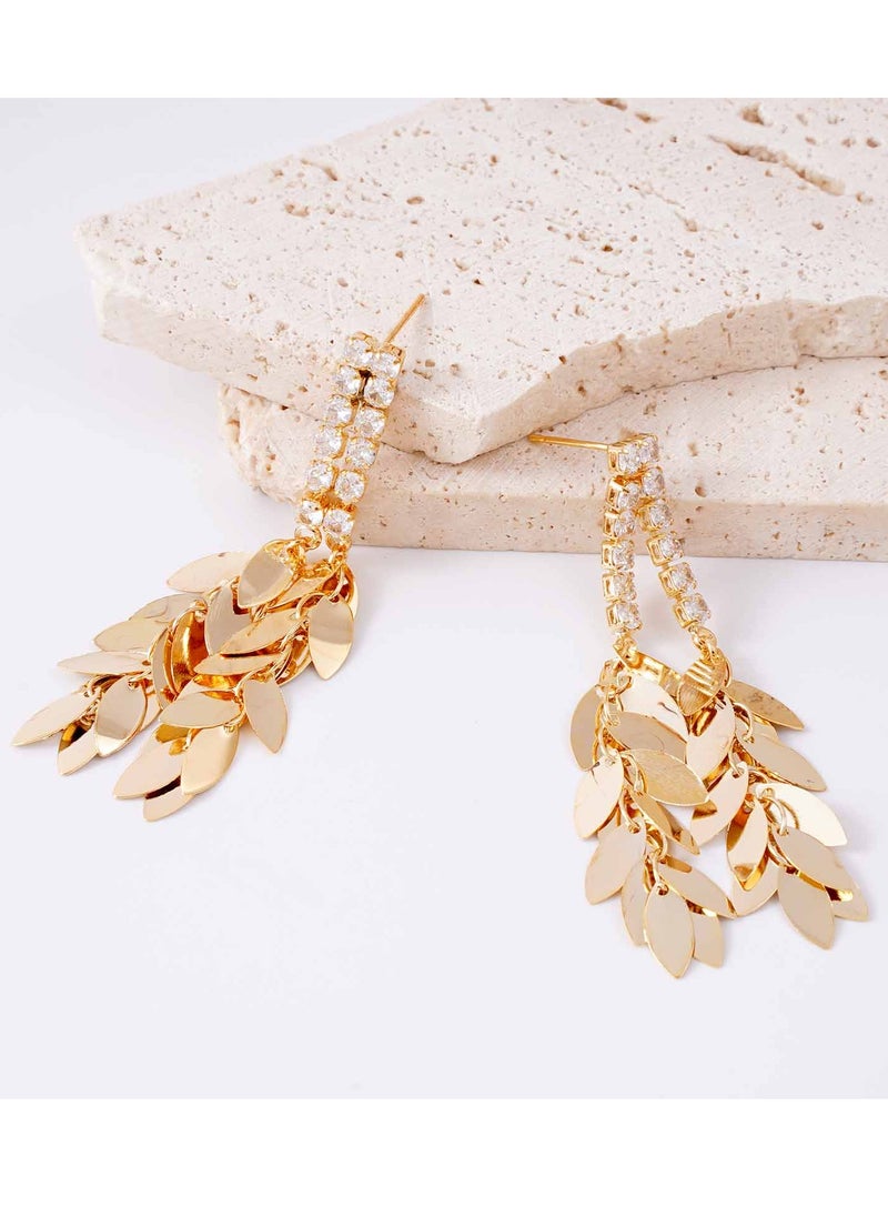 FASHION - Double Row Diamond Leaf Pendant Earring Style Earrings - Image 1