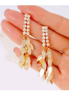 FASHION Double Row Diamond Leaf Pendant Earring Style Earrings  - Image 4