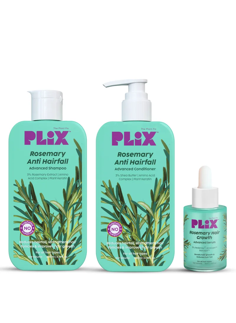 PLIX THE PLANT FIX نظام الروزماري المضاد لتساقط الشعر كومبو 3٪ سيروم ريدينسيل وشامبو وبلسم متطور