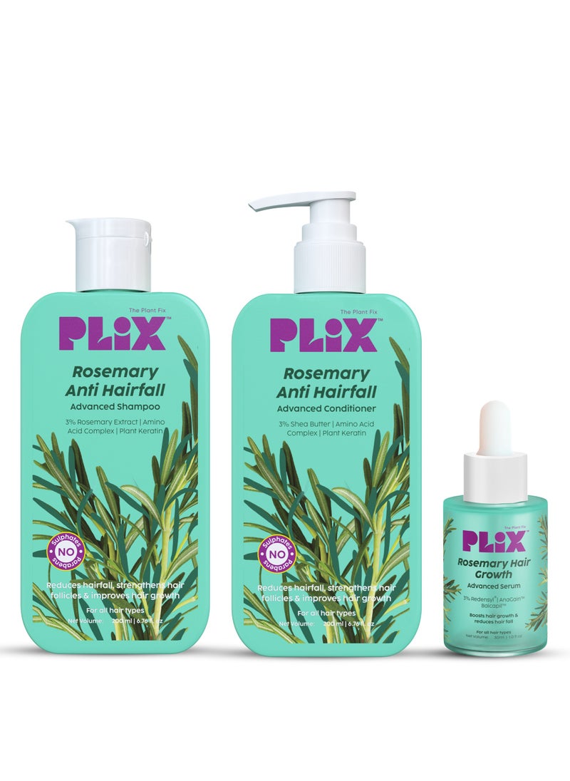 PLIX THE PLANT FIX - Rosemary Anti Hairfall Regime Combo 3% Redensyl Serum, Advanced Shampoo And Conditioner - Image 1