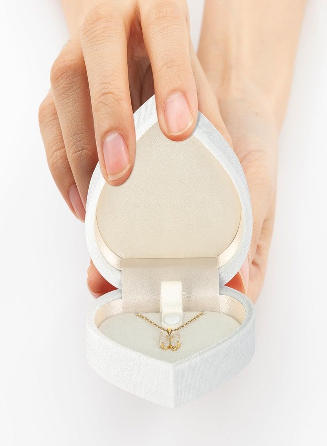 LETURE Heart-Shaped Velvet Pendant Necklace Gift Box, Jewelry Holder Box for Necklace Pendants Eerring Bracelet, Storage Display Case (White) - Image 3