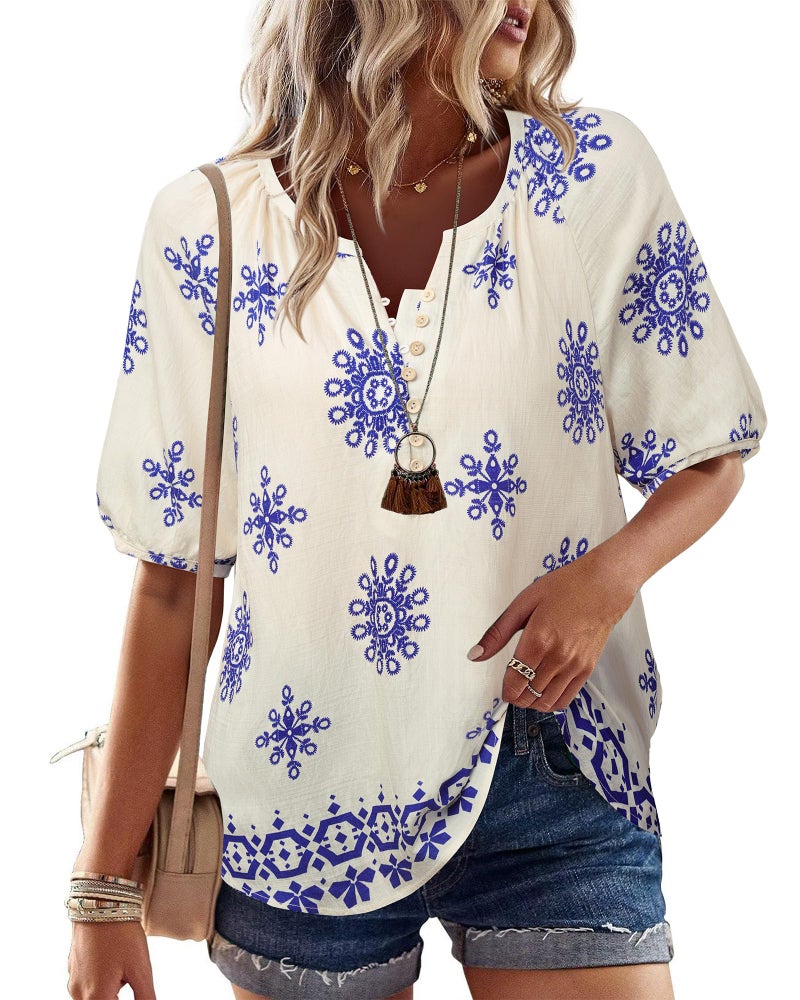Unixseque Women Tops Dressy Casual: Short Sleeve Dressy Shirts Summer Spring V Neck Paisley Print - Hawaiian Shirts for Women - Cute Top Summer Clothes Ladies Tops and Blouses - Image 4