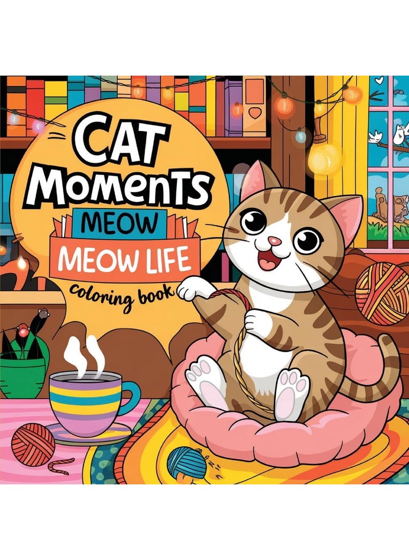Cat Moments Coloring Book for Cat Lovers: Simple Coloring Book for Adults 