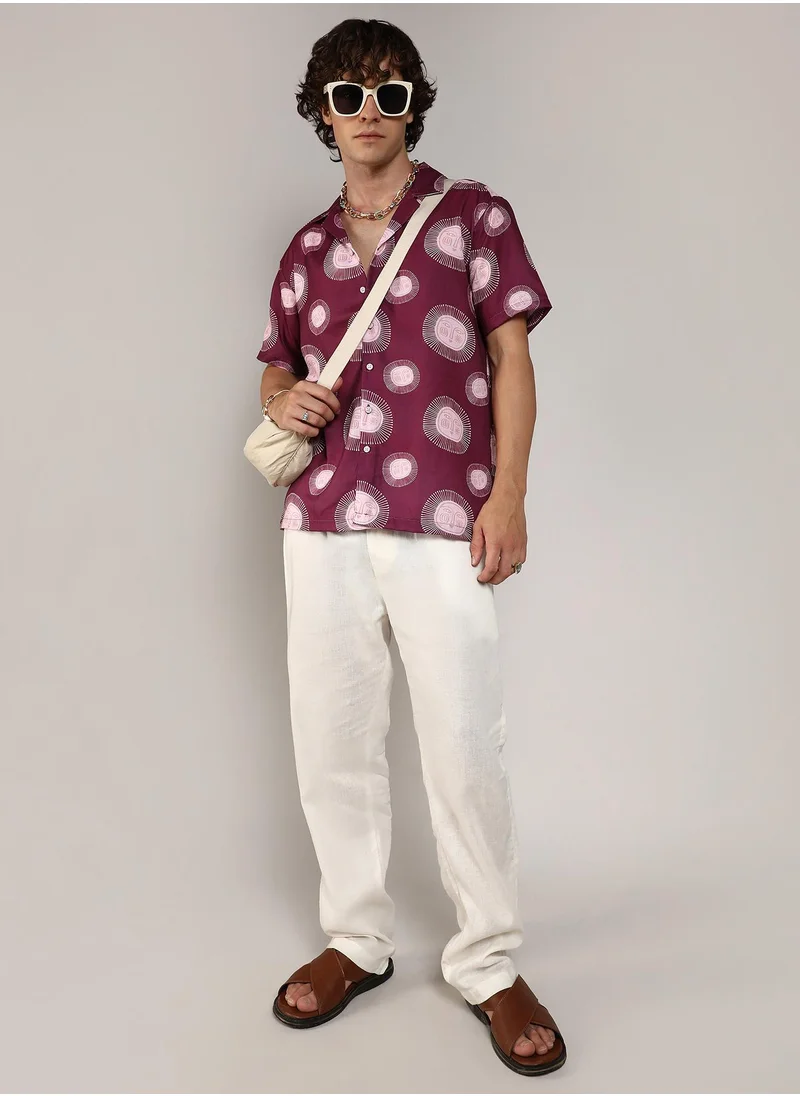 Campus Sutra Men's Wine Red Relaxed Face Shirt