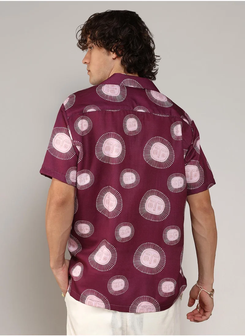 Campus Sutra Men's Wine Red Relaxed Face Shirt